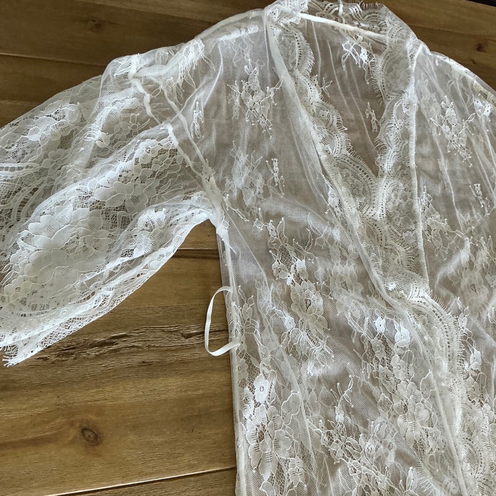 Avidlove‎ White Lace Kimono Robe Sheer Butterfly Sleeve Open Front Whimsical